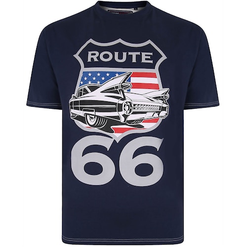 KAM Route 66 Print T-Shirt Indigoblau